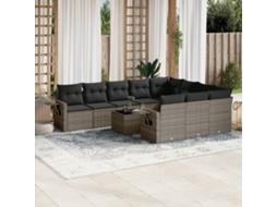 Jogo de Sofá Jardim 11 Peças C/ Almofadões Vime Pe Cinza Dkd Home Decor
