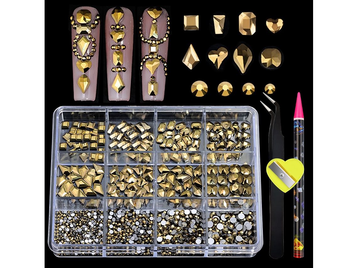 Adesivos De Unha Com Strass De Cristal Ab, 12 Formatos Variados, Design Plano 3d.