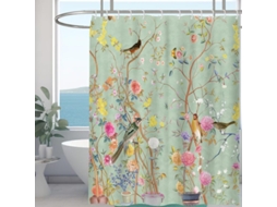 Cortina De Chuveiro Antimofo, 100% Poliéster, Impermeável, Com Estampa Floral E 12 Ganchos, 180 X 180 Cm.