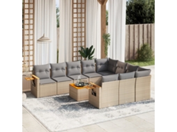 11 Pcs Conjunto Sofás De Jardim C/ Almofadões Vime Pe Bege Dkd Home Decor
