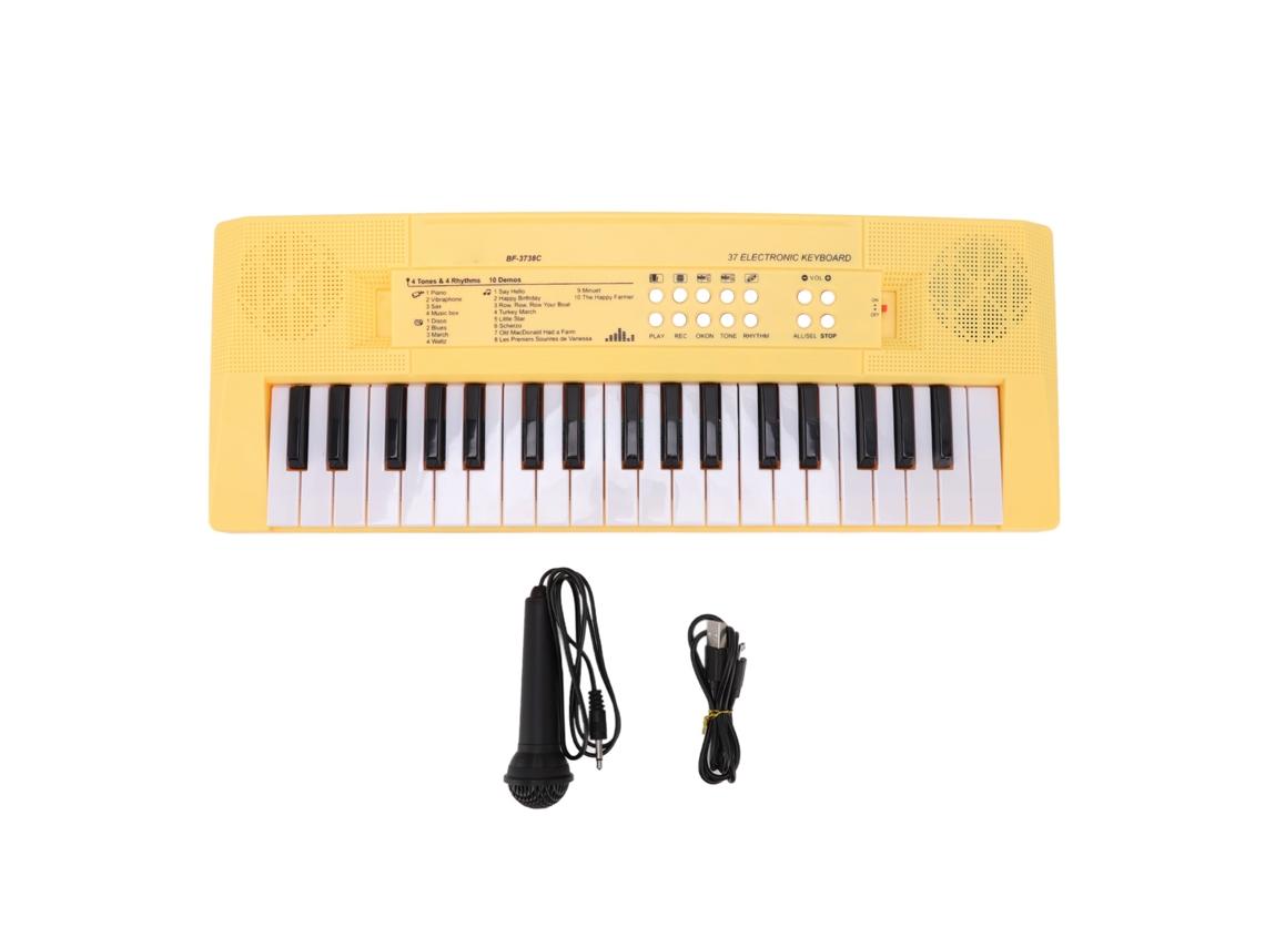 Piano Eletrônico Infantil Com 37 Teclas E Microfone Instrumento Educativo Brinquedo Amarelo