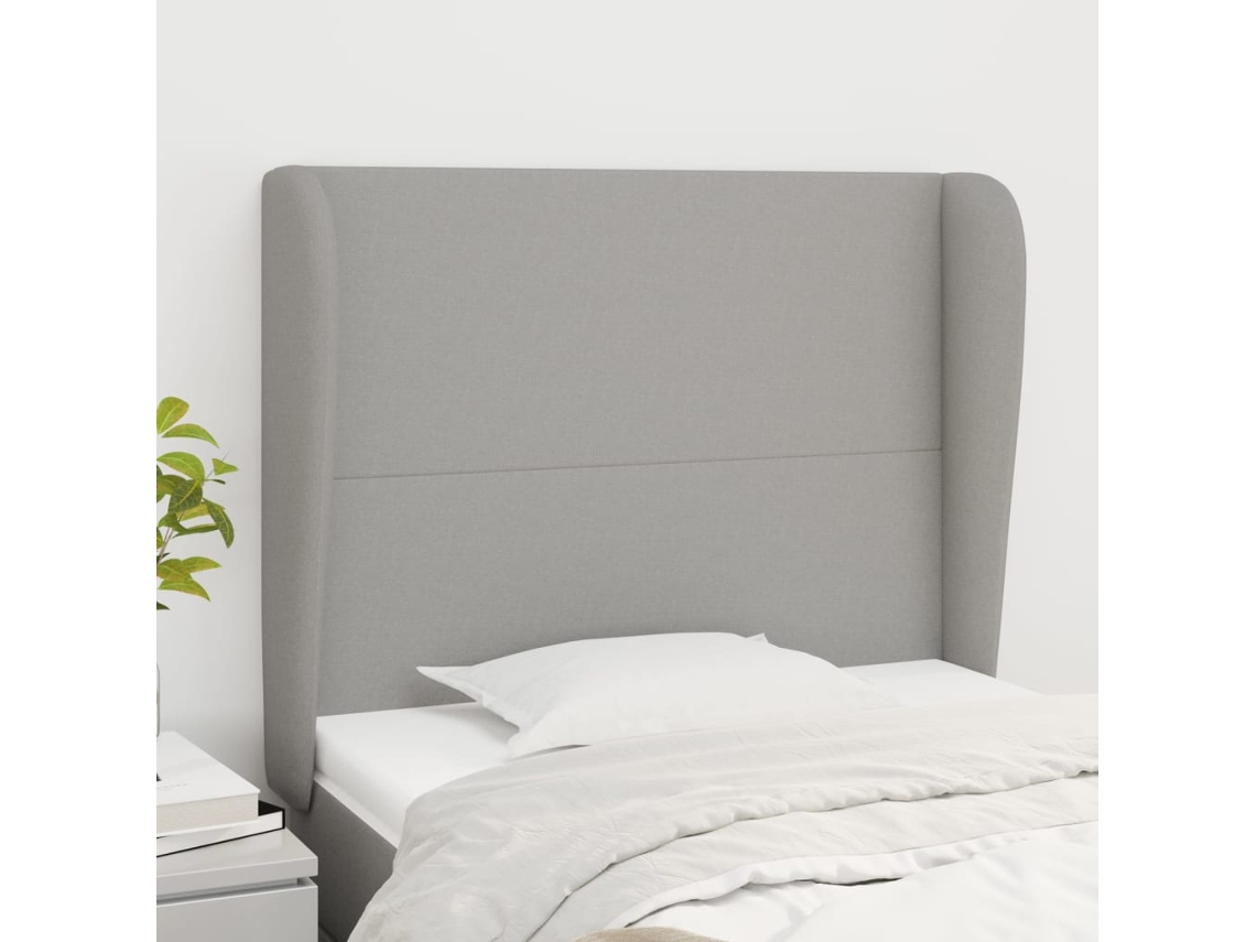 Cabeceira de cama c/ abas tecido 93x23x118/128cm cinzento-claro