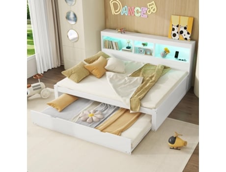 Sofá Cama 140x200 Cama De Dia Cama Extensível Cama Funcional Com Arrumação, Tomada Usb, Estrutura De Cama Led Com Estrado De Ripas Flieks