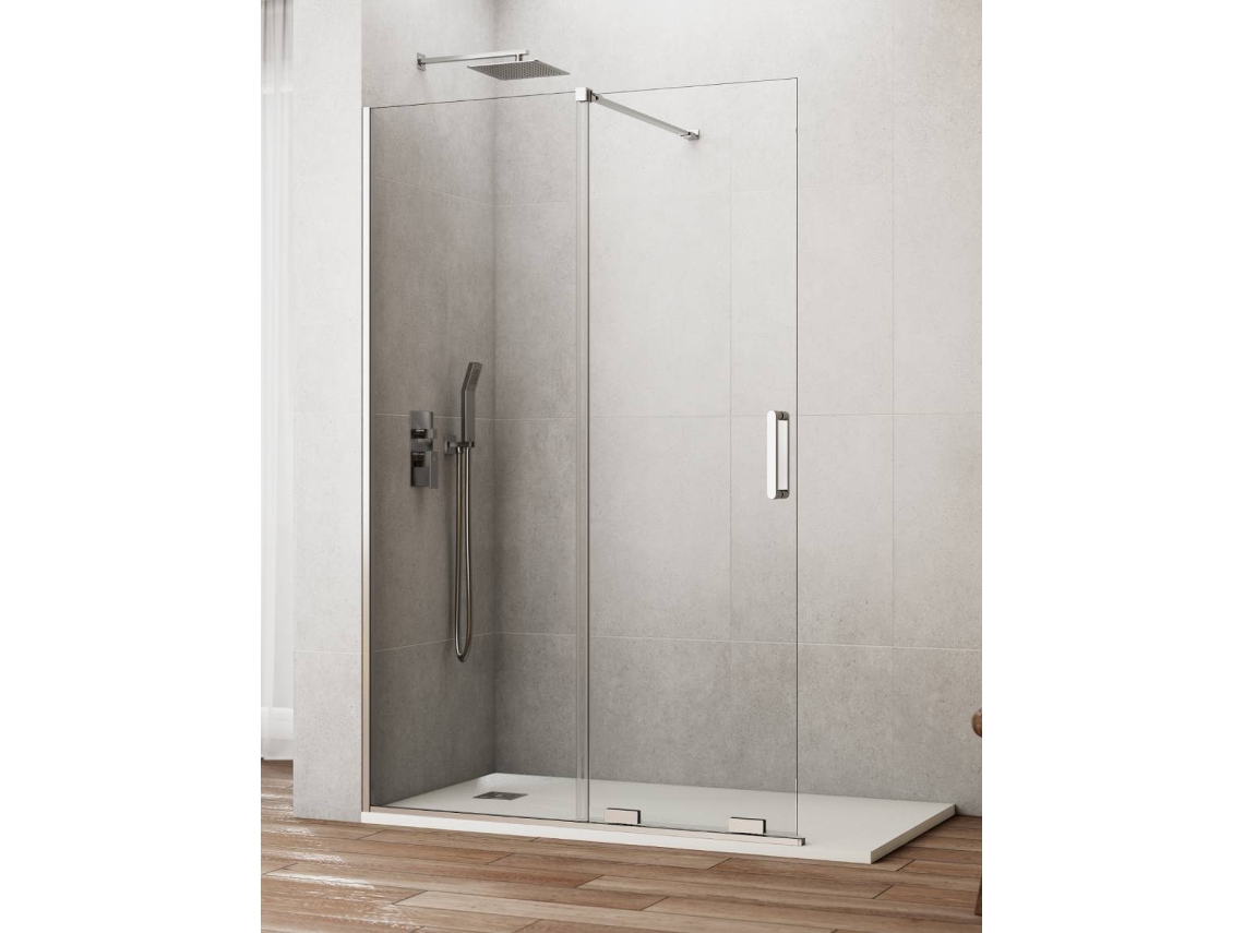 Divisória De Duche Frontal 1+1 Cirene (kenna) Walk-in 115 Cm Perfil Cromo