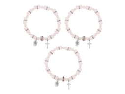 Conjunto De 3 Pulseiras Com Cruz De Cristal E Pérola Para Meninas. Nostalgia88