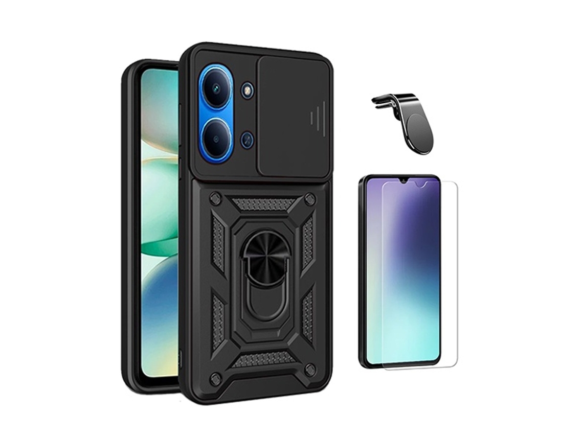 Kit Vidro Clearglass Capa Magnetic Slide Window Suporte L Phonecare Para Xiaomi Poco C85 - Preto