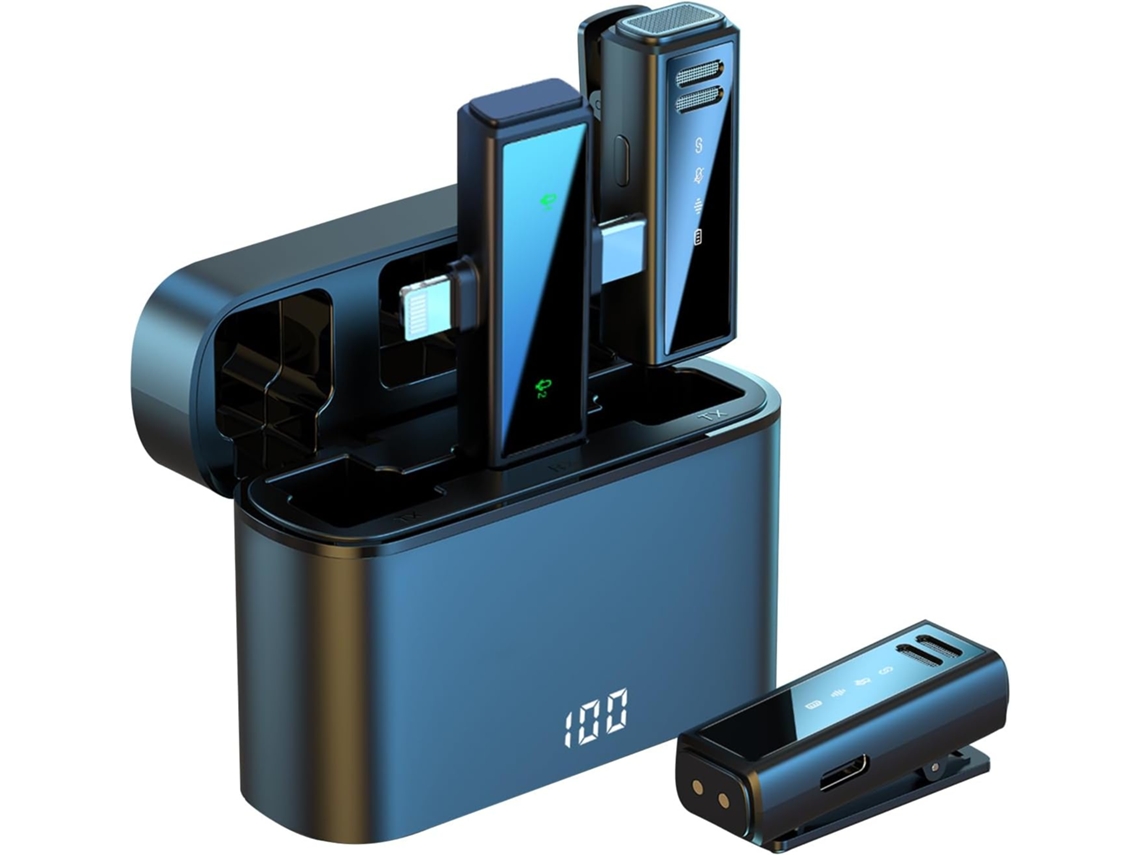Microfone De Lapela Sem Fio Com Estojo De Carregamento, Dois Mini Microfones De Lapela Sem Fio (preto)