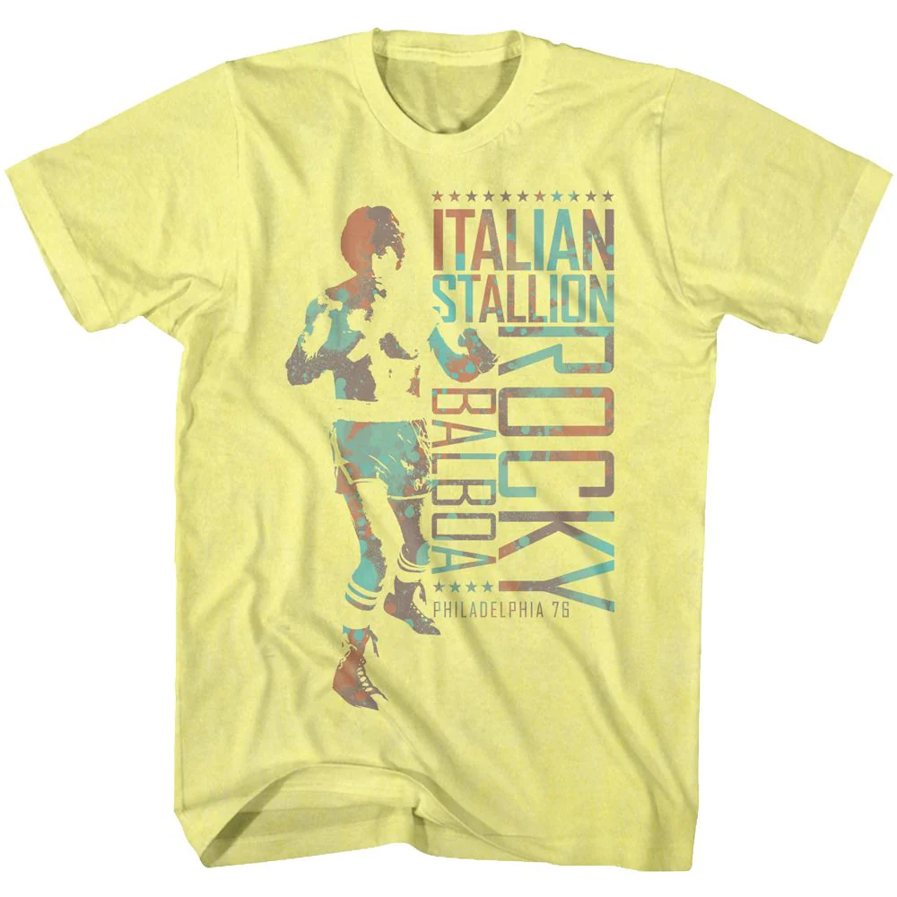 Unisex Adult T-shirt Rockinstone Rocky Movie Italy Man Heather Yellow Sizes
