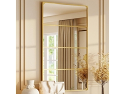 Espelho de Parede Retangular em Estilo Industrial com Tampo de Vidro, Horizontal Ou Vertical, com 4 Ganchos, em Metal Dourado, 109 X 69 Cm CHEZMOI