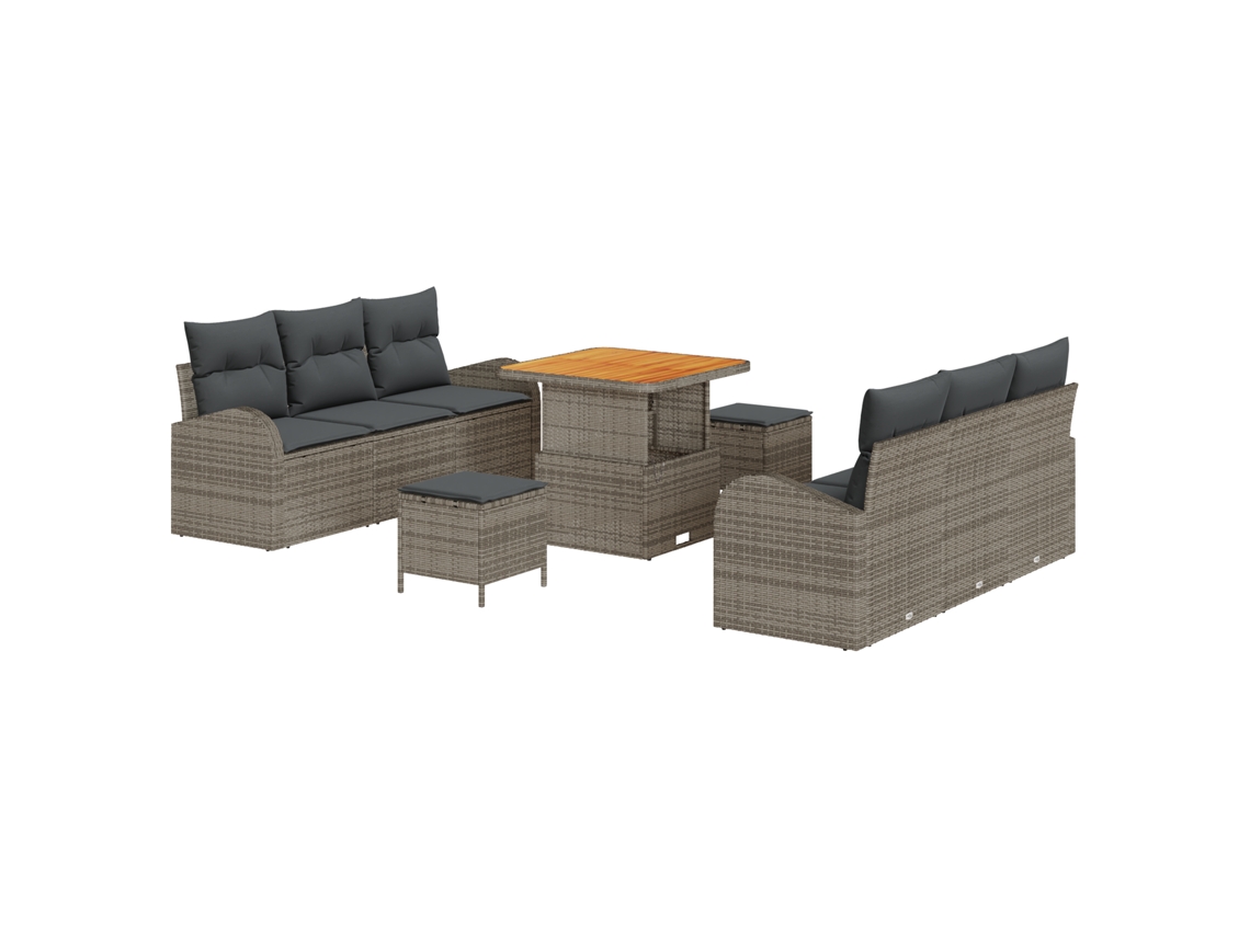 Conjunto 9 Sofá De Jardim Vidaxl Cinzento Vime Pe (80 X 80 X 71 Cm)