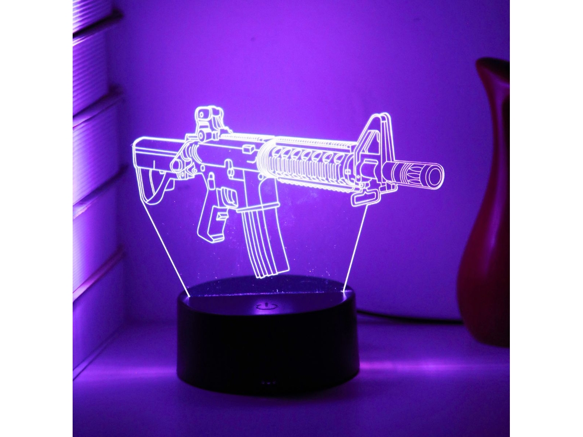 Luminária Noturna 3d Arma Criativa, Design De Mesa E Quarto, Luz Decorativa De Ambiente, Presente Divertido. Cor Preta. Viewleaf