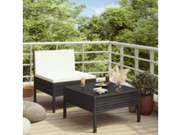 Vidaxl 2 Pcs Conjunto Lounge De Jardim C/ Almofadões Vime Pe Preto