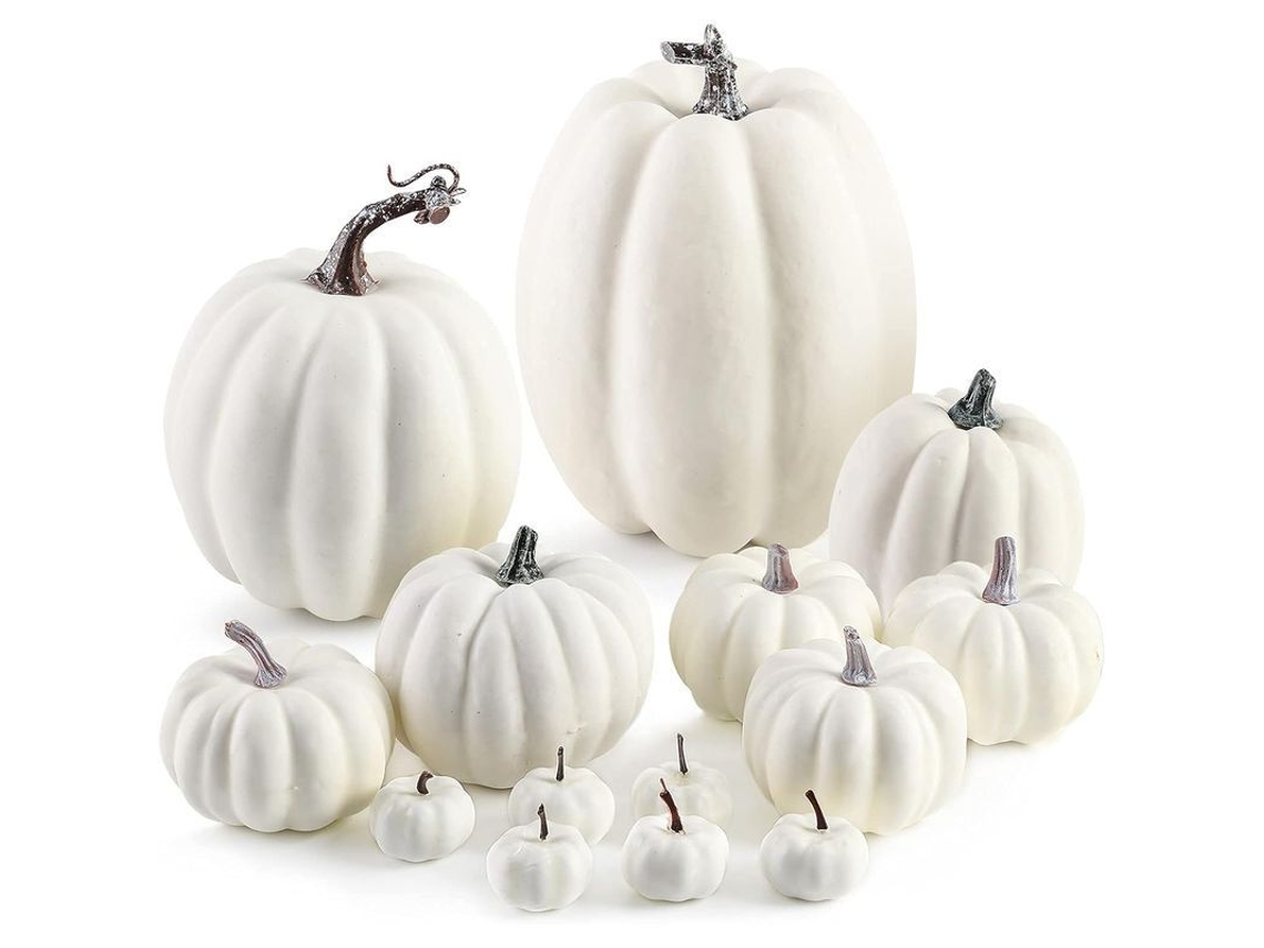 abóbora Falsa Branca, 12 Peças Assortidas de Abóbora Falsa para Halloween e Decoração de Outono