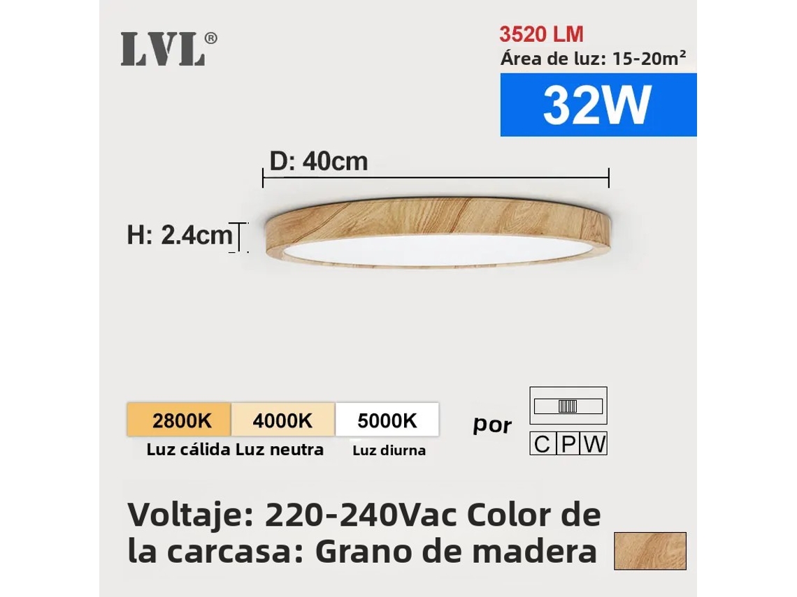 Luminária De Teto Led Moderna (32w, Multicolorida, Com Efeito Madeira) Com Padrão De Madeira Dourada.