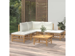 Vidaxl 6 Pcs Conjunto Lounge De Jardim Bambu C/ Almofadões Branco Nata