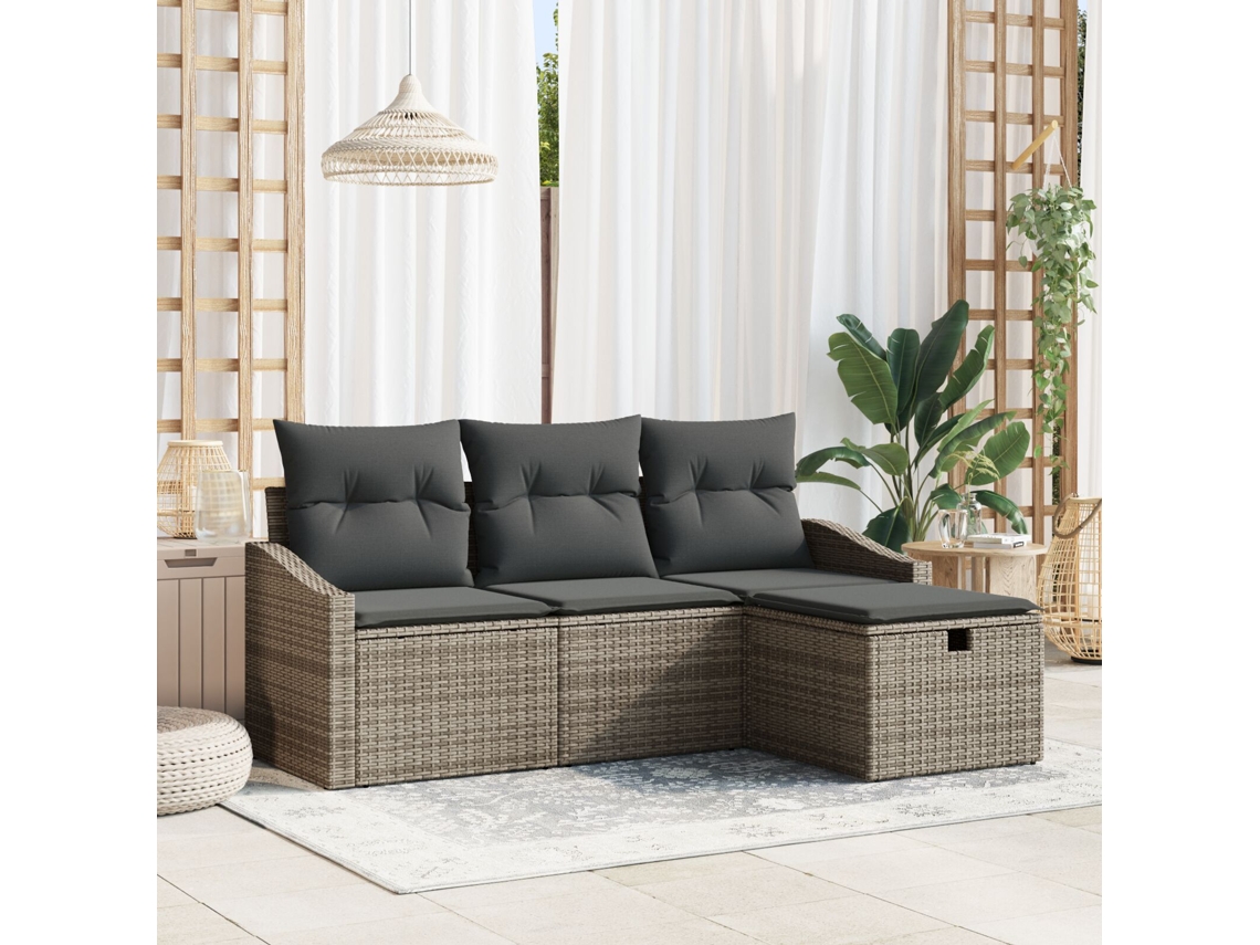 Conjunto De Sofá De Jardim 4 Peças Com Almofadas Cinzas Em Poliéster Wsd107413 Lovely Home