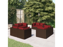 Pcs Conjunto Lounge Jardim C/ Almofadões Vime Pe Marrom Dkd Home Decor