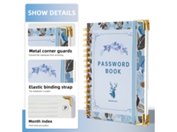 B6 Password Spiral Notebook With Alphabet Tabs, Address Phone Book, 64-sheets, Blue, Corner Protectors Tie Closure