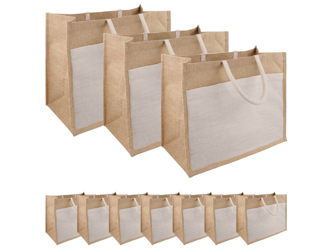Vidaxl Bolsas De Juta Com Bolso 10 Natural E Branco 42 X 33 X 19 Cm