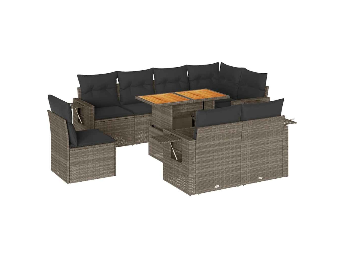 Conjunto de 9 Sofás para Jardim com Almofadões Vime Pe Cinzento MAISON EXCLUSIVE (90x200 cm)