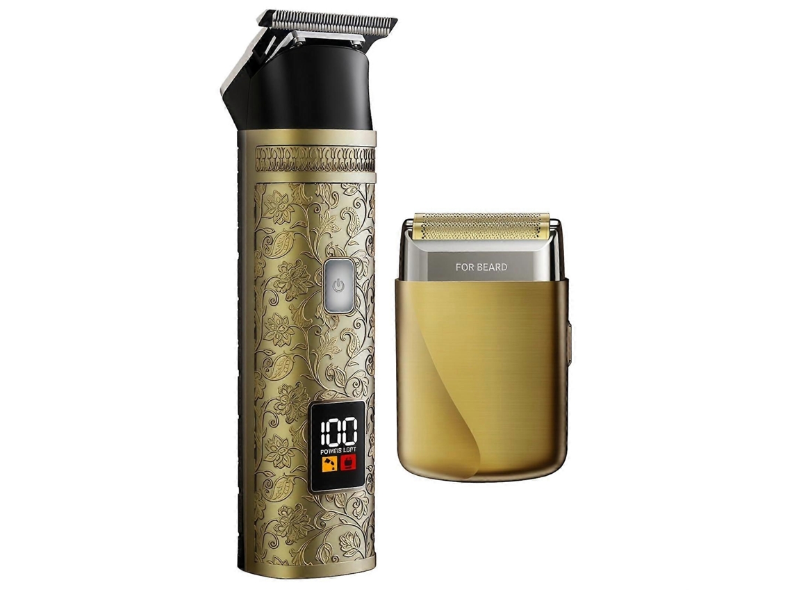Aparador De Cabelo E Barba 2 Em 1, Design Dourado, Com Display Digital