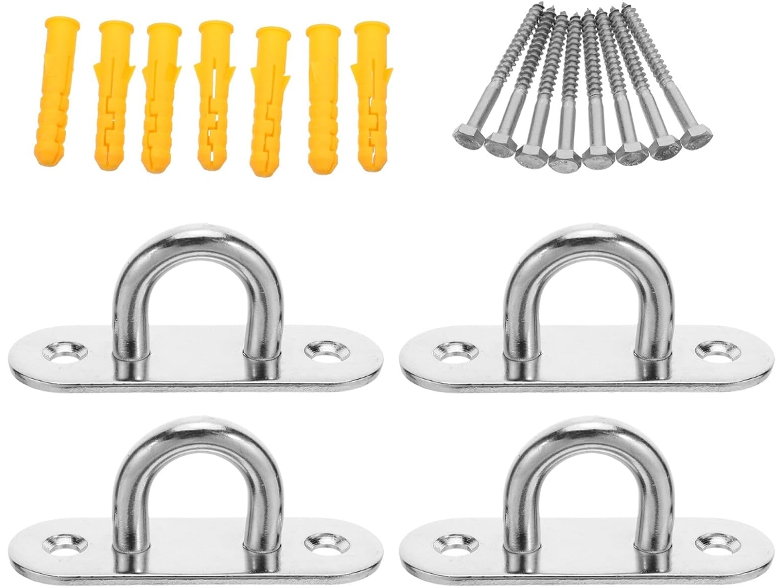 Conjunto de 4 Ganchos de Teto em Aço Inoxidável, Suportes de Parede Reforçados para Redes e Balanços. SFUSHOS
