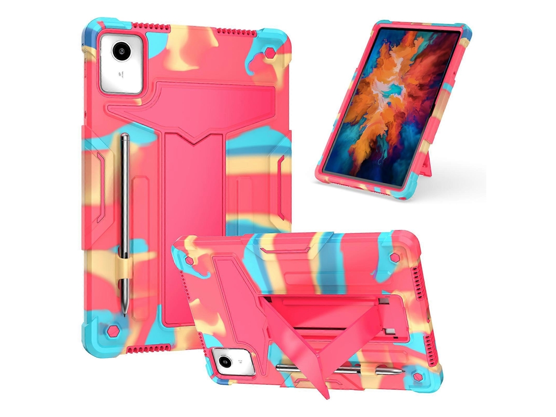 Capa protetora para tablet Lenovo Tab M11 Xiaoxin Pad 11 2024 com suporte TE Design, camuflagem rosa, silicone Hengrongshen