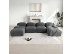 Sofá Modular Cinza, Sem Estrutura, Veludo Cotelê, 32d, Apoios Largos, Pet-friendly. Cs