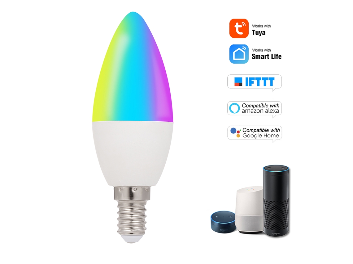 Rebe-lâmpada Inteligente Wifi Led Rgb+w E14 5w Regulável, Controle Por Aplicativo Smartlife/tuya E Voz Alexa, 1 Unidade.