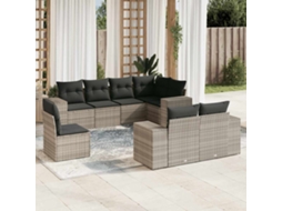 Vidaxl 8 Pcs Conj. Sofás Jardim C/ Almofadões Vime Pe Cinzento-claro