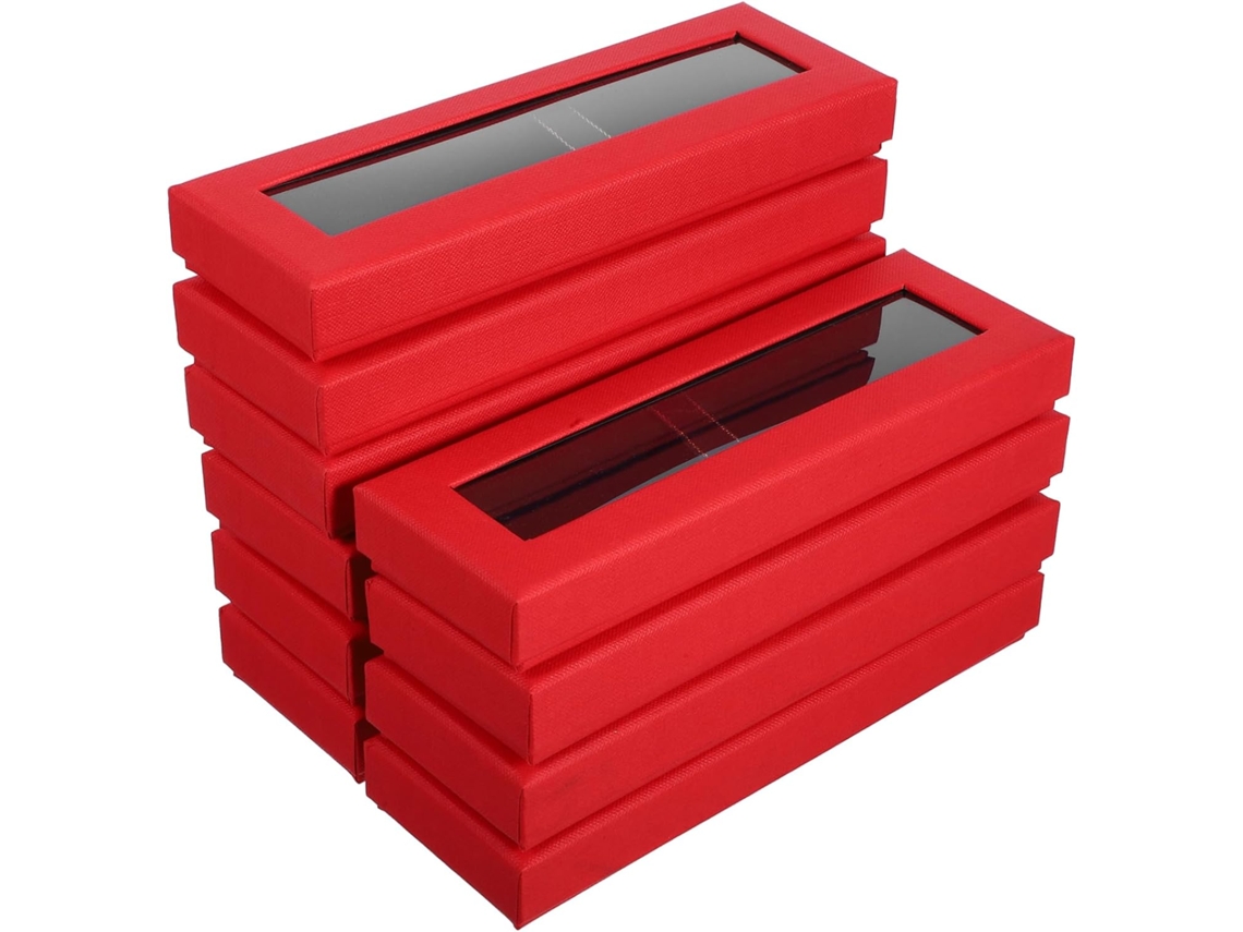 10 Caixas De Presente Transparentes Com Janela Para Canetas Individuais, Unidades Na Cor Vermelha.