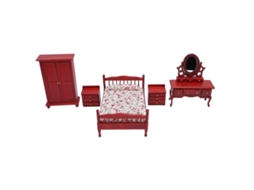 Primerox conjunto Móveis Quarto Casinha Boneca 1:12 Madeira Bétula Floral Cama Mesa Armário