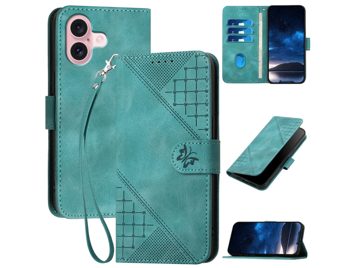 Capa Em Couro Pu Para Apple Iphone 16 - Azul Bebé