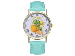 Reloj De Pulsera De Cuero Con Patrón De Frutas Moda Cuarzo Unisex (verde Menta)