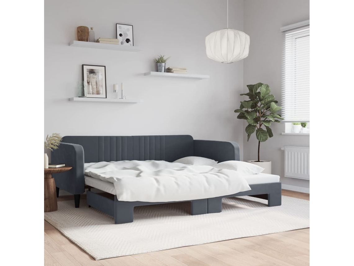 Vidaxl Sofá-cama Com Gavetão 100x200 Cm Veludo Cinzento-escuro