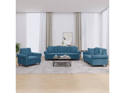 Vidaxl 3 Pcs Conjunto De Sofás Com Almofadas Veludo Azul