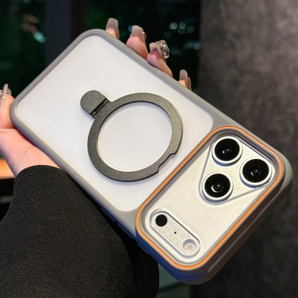 Capa Fosca Magsafe Para Iphone 17 Pro (cinza) Com Suporte De Anel Magnético.