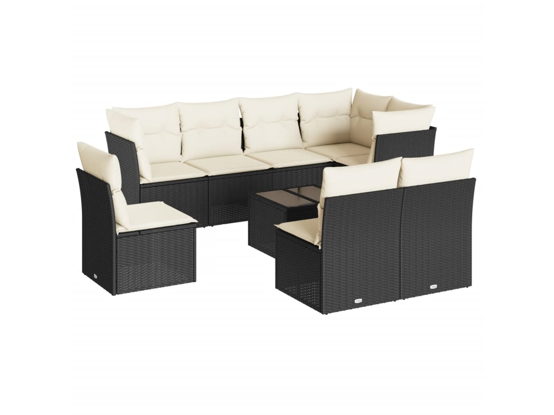 Conjunto de 9 sofás de jardim com almofadões Vime Pe Preto MAISON EXCLUSIVE (9 peças)