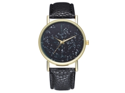 Relógio analógico de quartzo com pulseira de PU para mulheres e homens, estilo executivo preto.