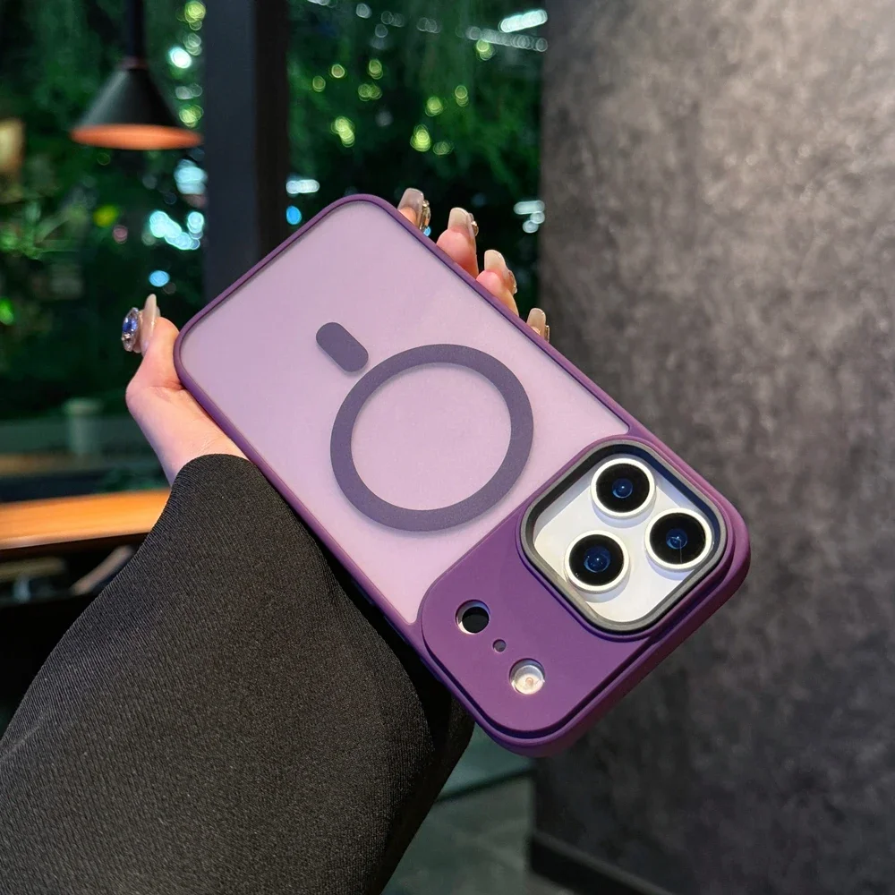 (deep Roxo, Iphone 14 Pro) Caso De Telefone Acrílico Fosco Translúcido, À Prova De Choque, Suporta Carregamento Sem Fio De Sucção Magnética
