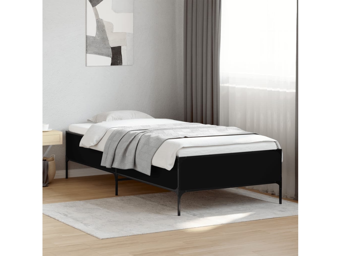 Vidaxl Estrutura De Cama 100x200 Cm Derivados De Madeira/metal Preto