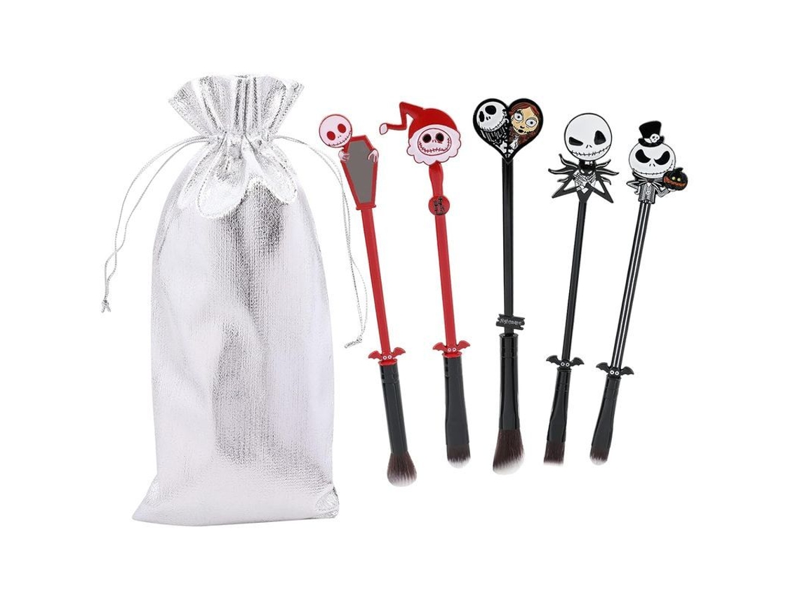 Pincéis de Maquiagem Nightmare Before Christmas Conjunto 5pcs Corpse Bride com Bolsa de Seda Prata