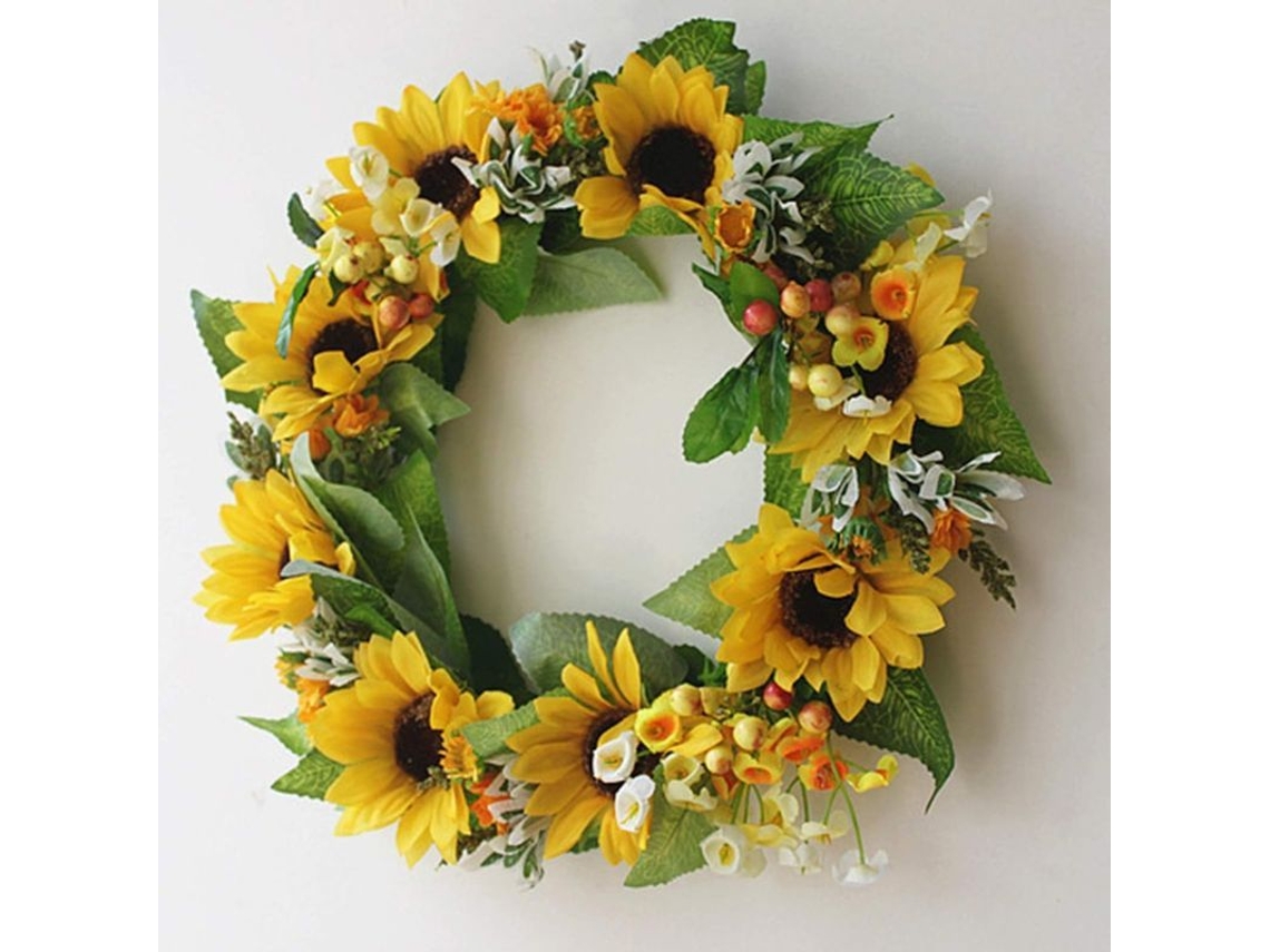 Corona De Girasoles Artificial Para Decoración De Puerta Frontal Hogar 35cm