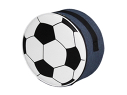 Lancheira em formato de bola de futebol azul Aquaforge com alça, reutilizável, redonda, para piqueniques escolares e acampamentos ao ar livre.