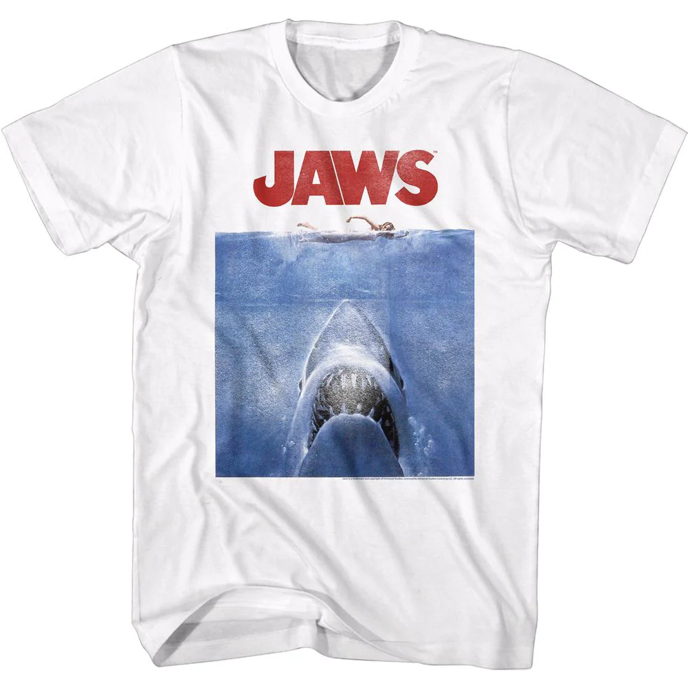 Unisex Adult T-shirt Rockinstone Jaws Movie Poster Blue White Sizel