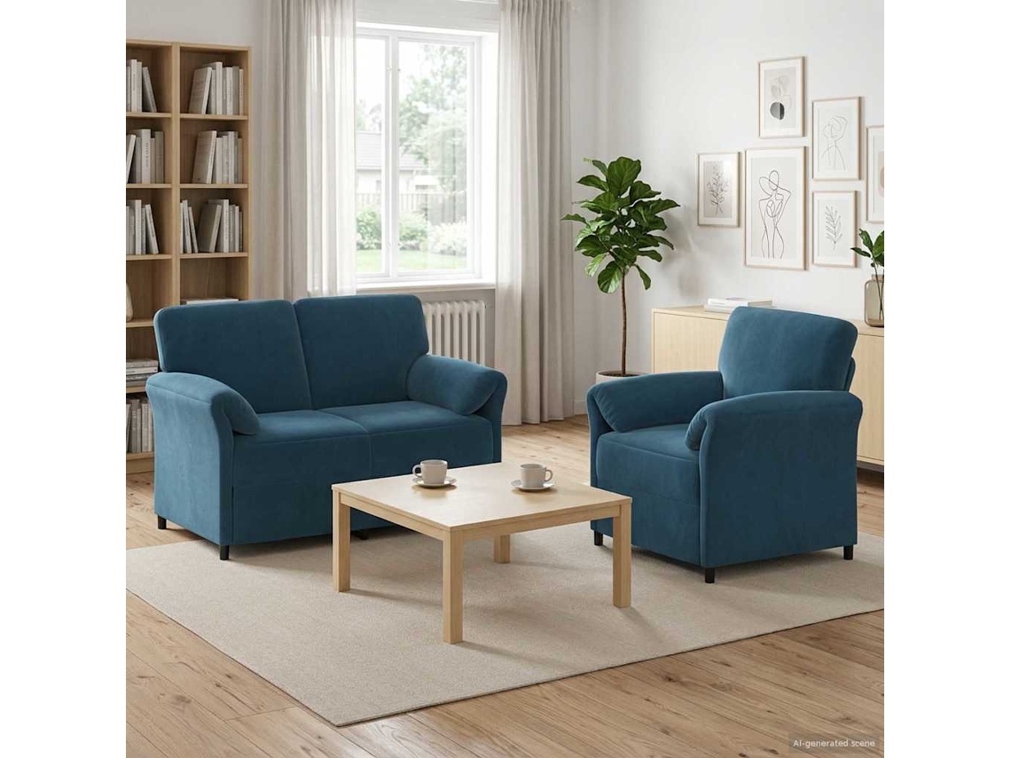 Vidaxl Conjunto De Sofás 2 Unid. Azul Veludo