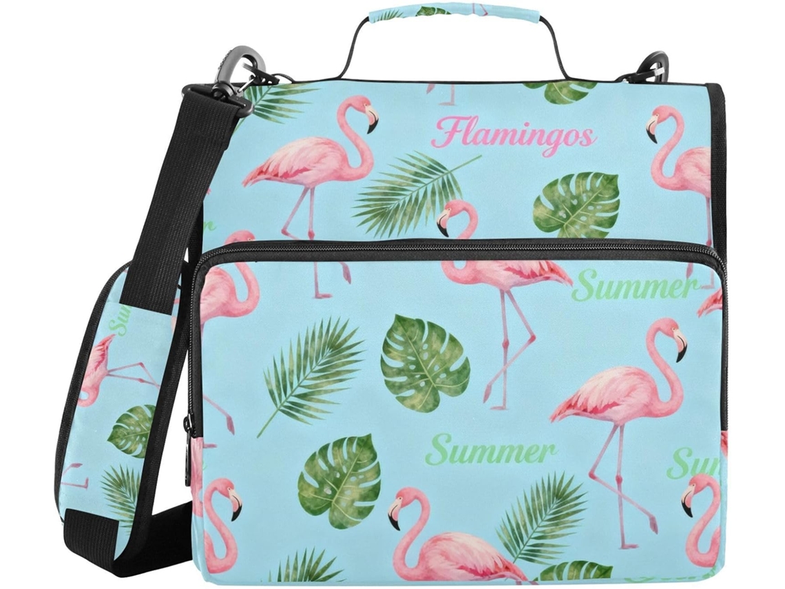 Pasta Escolar Tropical De Verão Com Estampa Flamingo Rosa 3-selos, Alça, Bolso Com Zíper, Organizador De Documentos