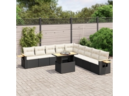 Vidaxl 11 Pcs Conjunto Sofás De Jardim C/ Almofadões Vime Pe Preto