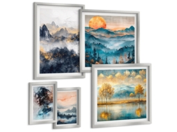 Conjunto De Pinturas Paisagens De Montanha E Retratos Espelharte (5 Peças)