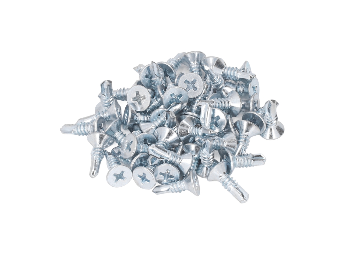 50 Parafusos Auto-avançantes Cruzados 4.8x16mm Aço Carbono Galvanizado Anti-óxido Para Casa